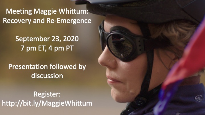 Maggie Whittum, photo of a white woman wearing goggles and a helmet.