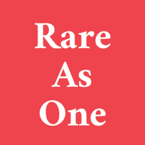 Red square with the text "Rare as One"