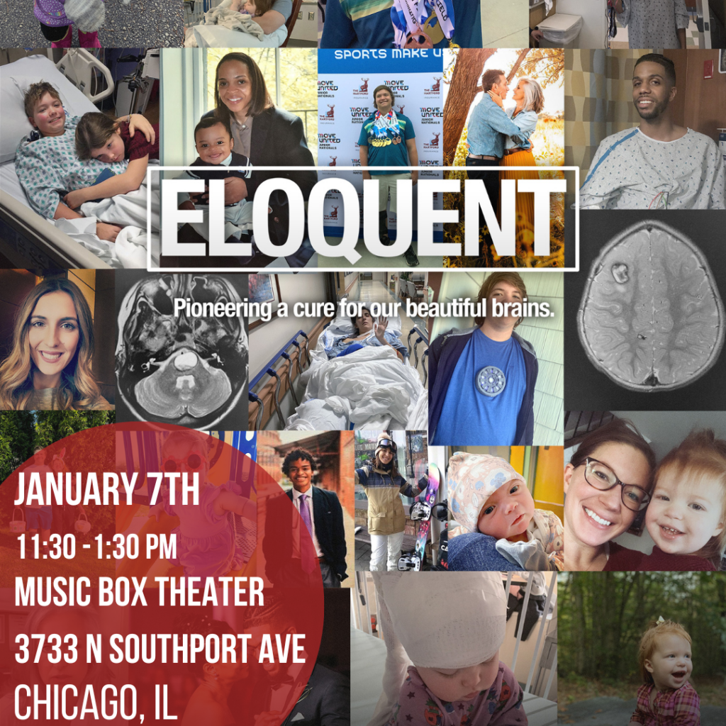 photos of cavernous malformation patients with the title of the documentary, Eloquent in the center of the image.