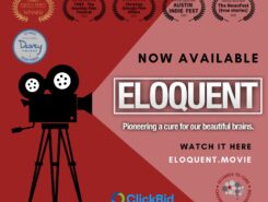 silhouette of a video camera and the text Now Available Eloquent.