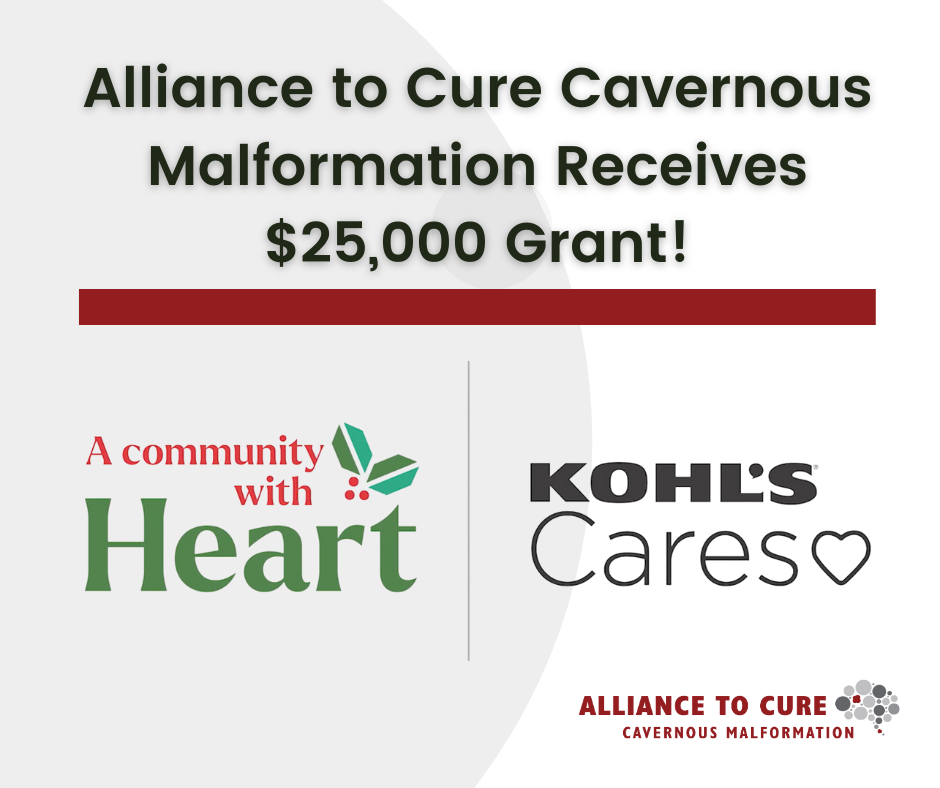Alliance to Cure Cavernous Malformation Receives $25,000 Grant from Kohl’s National Giveback Initiative