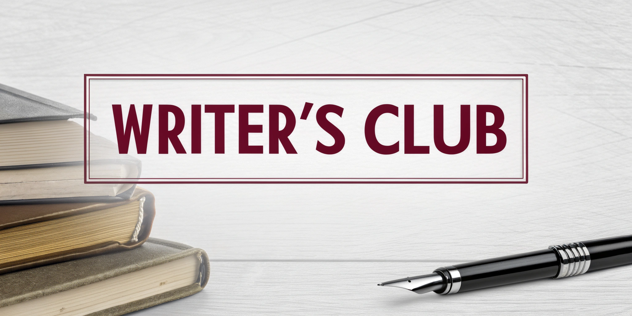 Writer's Club text with a pen and books