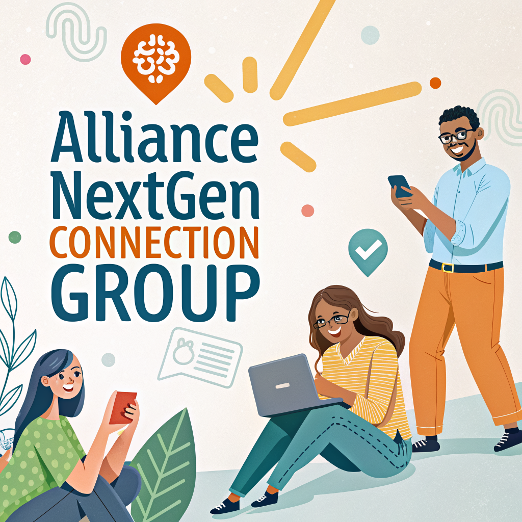 Cartoon style drawing of 3 people engages with various devices - a phone, a computer and a tablet.