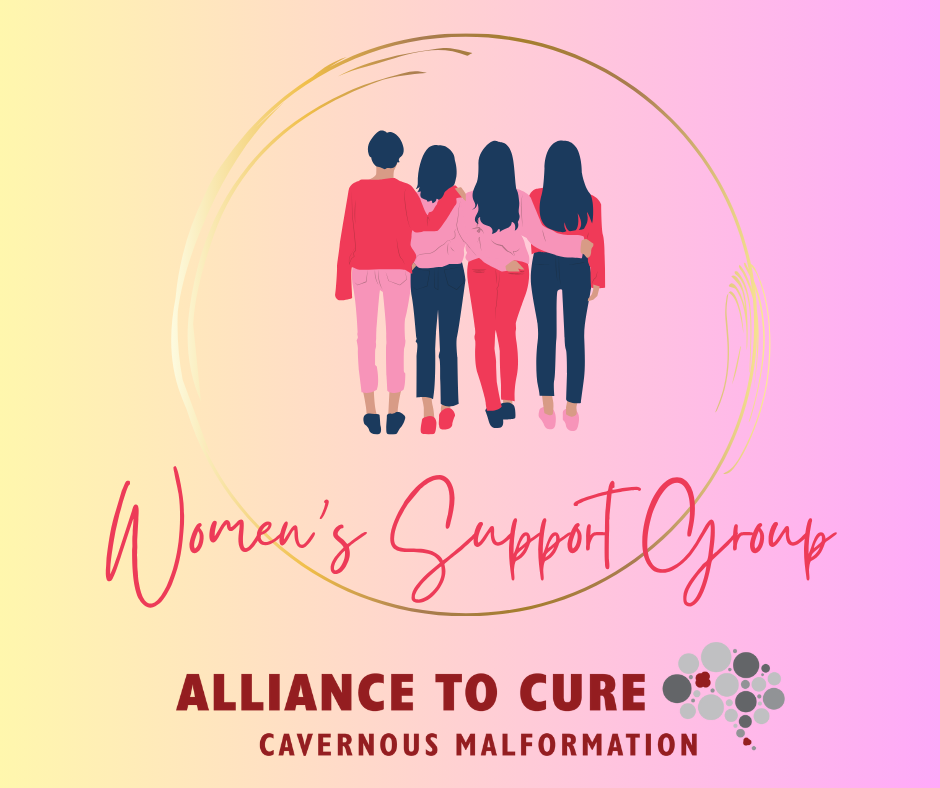 drawing of 4 women with arms around each other shown from the back. Text is repeated on page