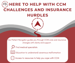 Burgundy and grey graphic with information about patient navigation that is repeated elsewhere on the page.